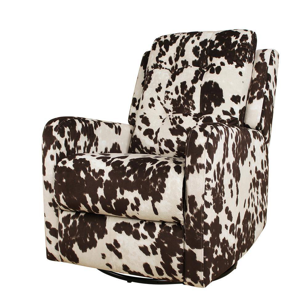 JAYDEN CREATION Bellamy Modern Brown Polyester Tufted Wingback Swivel Recliner with Metal Base