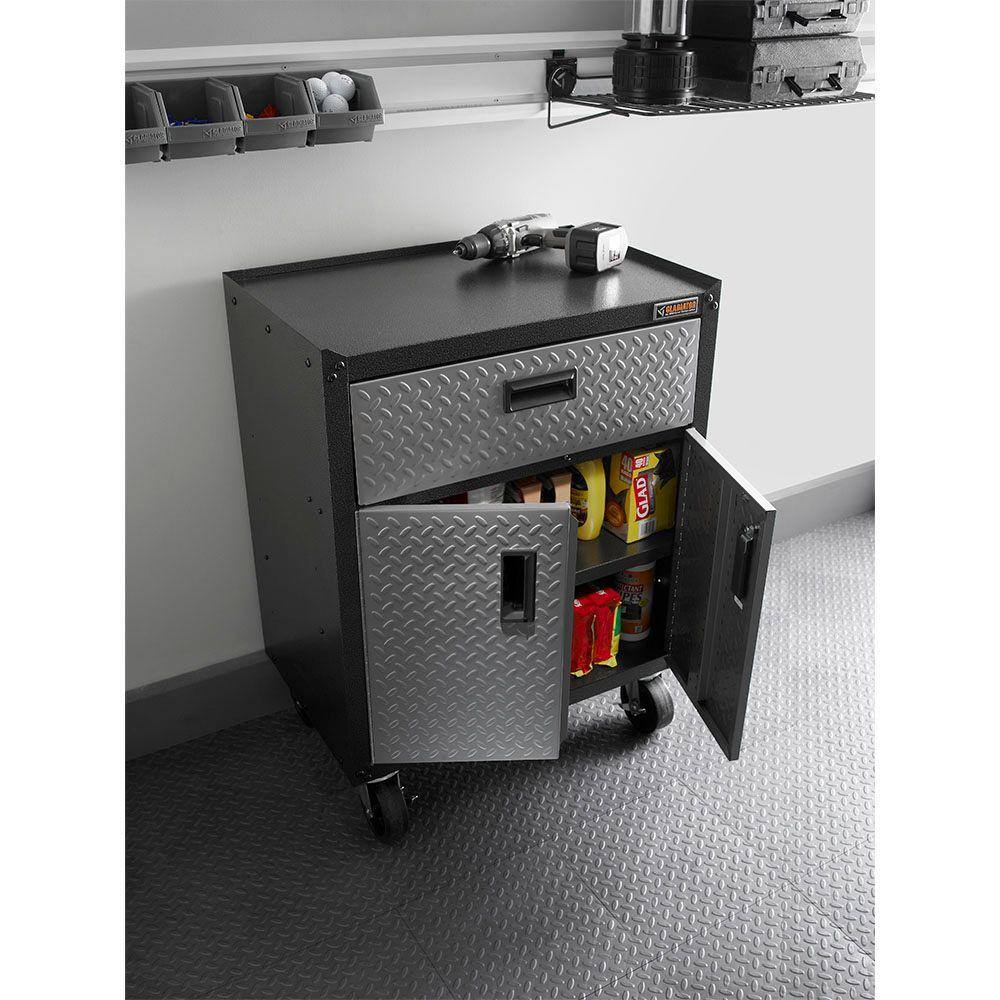 Gladiator GAGB28KDYG Ready-to-Assemble Steel Freestanding Garage Cabinet in Silver Tread (28 in. W x 31 in. H x 18 in. D)