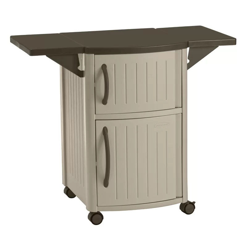 Suncast DCP2000 Outdoor Grilling Prep Station Table with Storage. Taupe/Brown