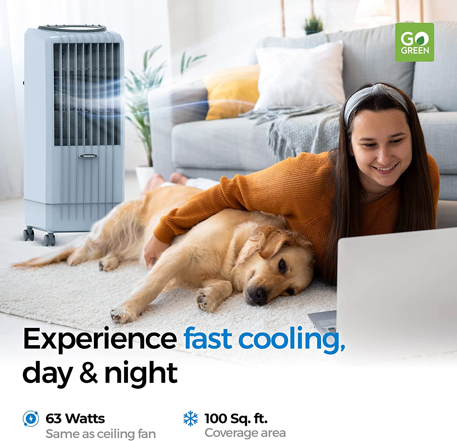 Symphony 3-in-1 Evaporative Air Cooler.Indoor. Portable Swamp Cooler (1.7 gallon)