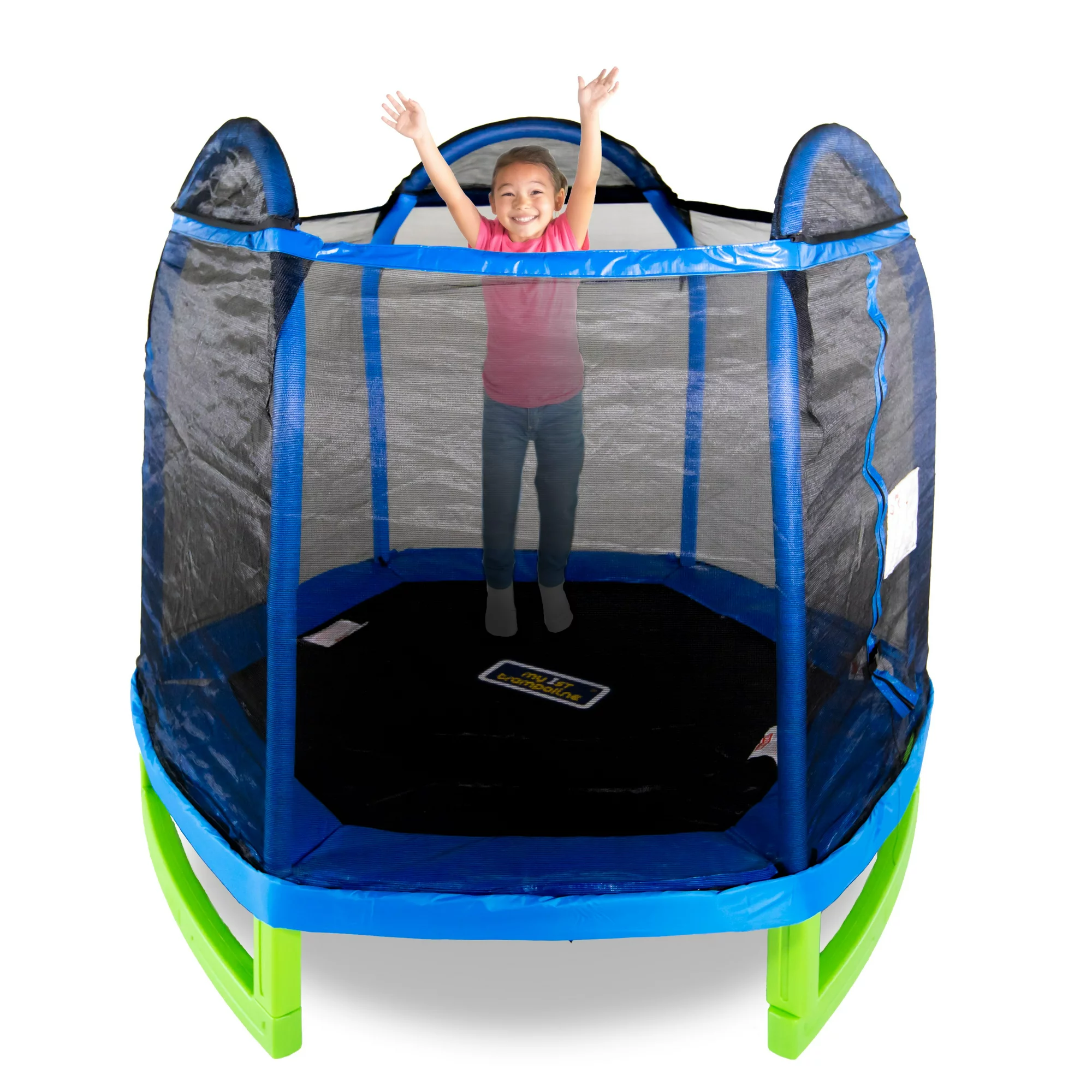 Bounce Pro 7-Foot My First Trampoline Hexagon (Ages 3-10) for Kids. Blue/Green