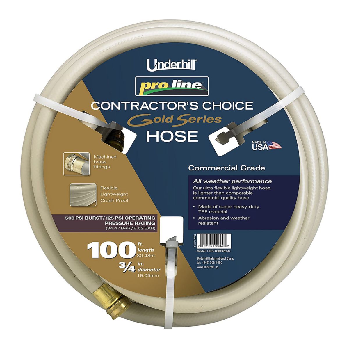 Underhill ProLine Gold Series 3/4 Inch x 100 Foot Heavy Duty Garden Water Hose