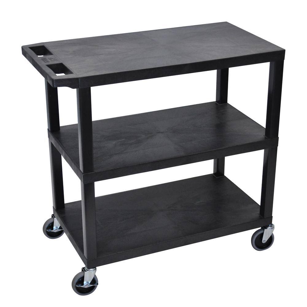 Luxor EC222-B EC 35.25 in. W x 18 in. D x 34.5 in. H 3-Flat Shelf Utility Cart in Black