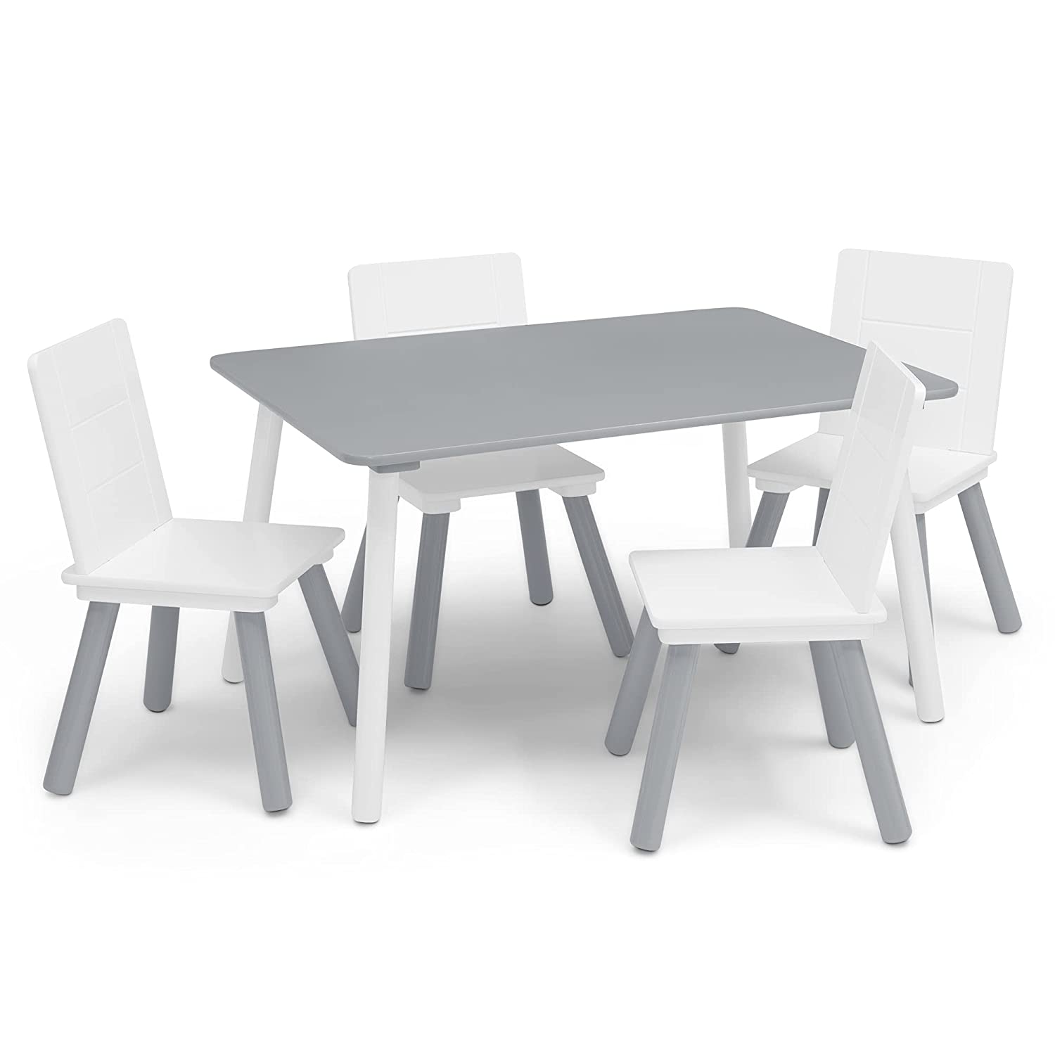 Delta Children Kids Table and Chair Set (4 Chairs Included) - Ideal for Arts & Crafts. Snack Time. Homeschooling. Homework & More. Grey/White