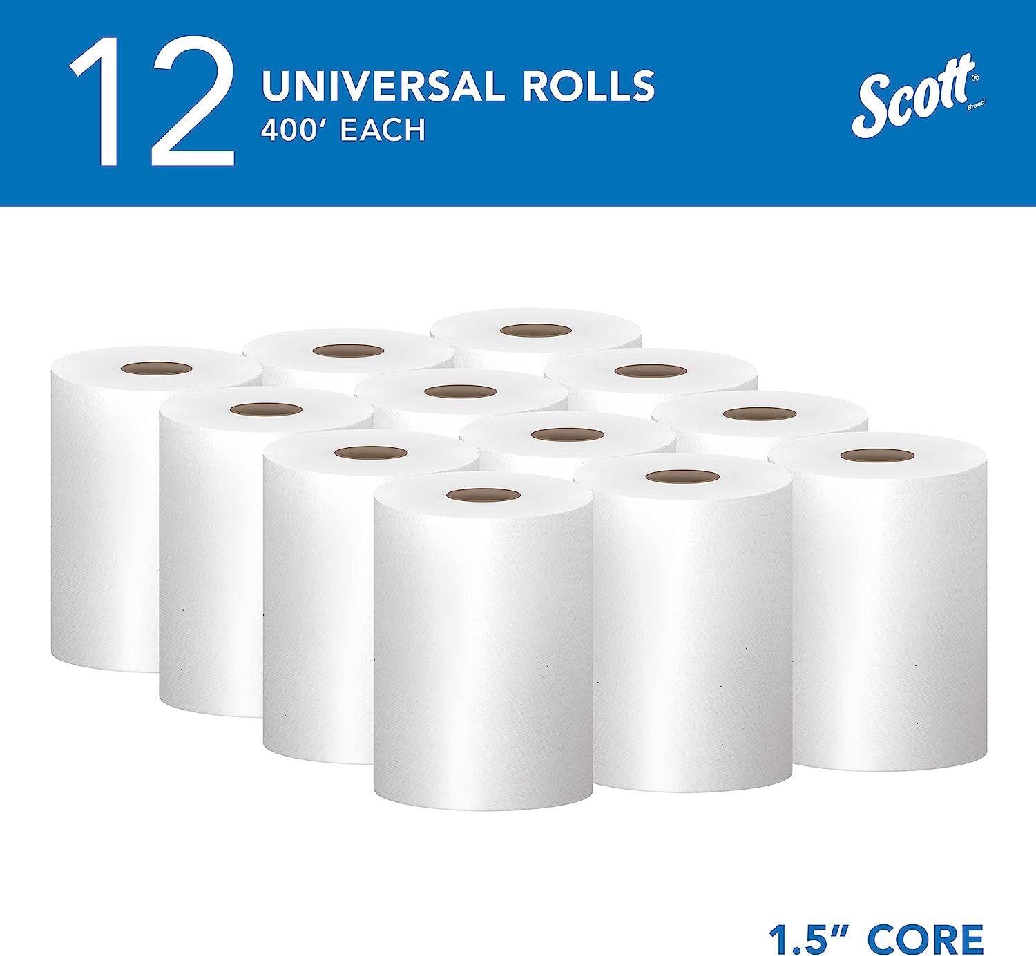 Scott® Essential Universal Hard Roll Towels (02068). with Absorbency Pockets™. 1.5″ Core. White. (400-/Roll. 12 Rolls/Case. 4.800-/Case)