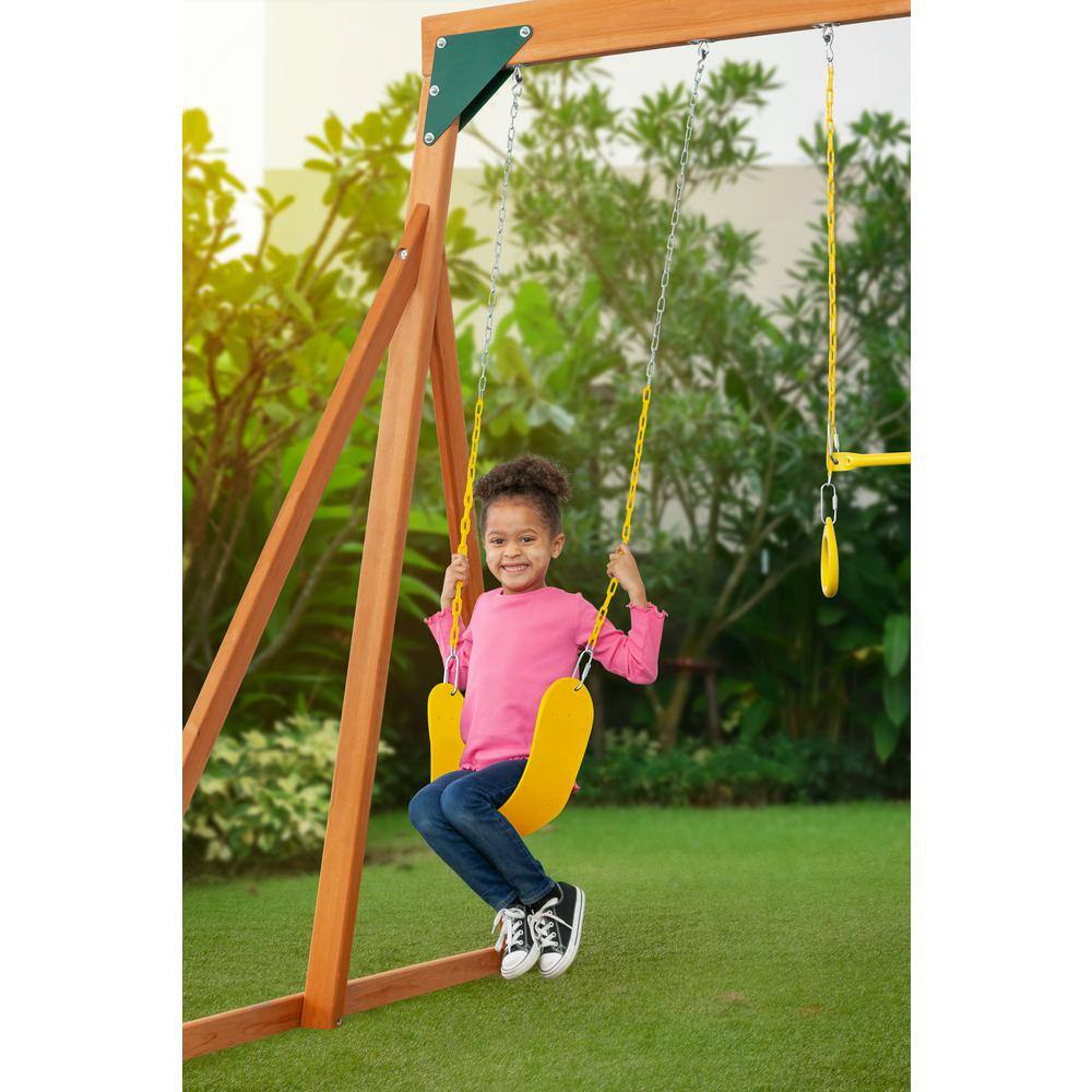 Creative Cedar Designs 3800-Y Trailside Complete Wood Swing Set with Yellow Playset Accessories