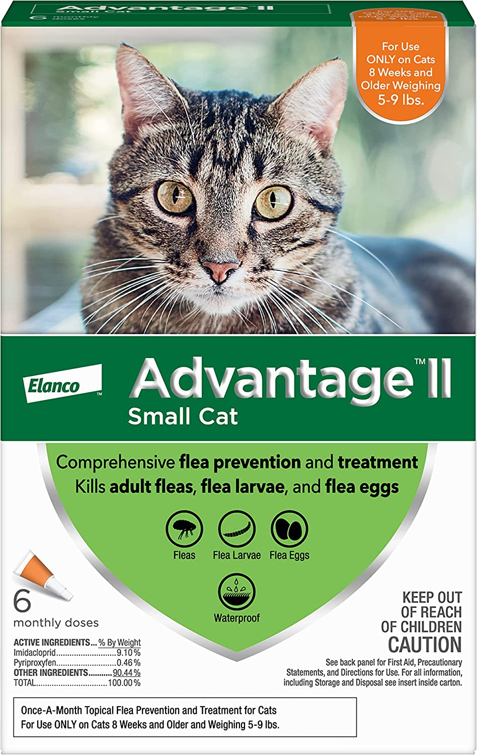 Advantage II Bayer Once-A-Month Cat & Kitten Topical Flea Treatment. 5 to 9 lbs.. Pack of 6