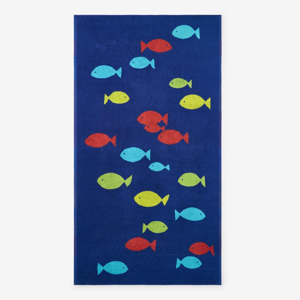The Company Store  Jacquard Fish Navy Blue Cotton One Size Beach Towel - Fish