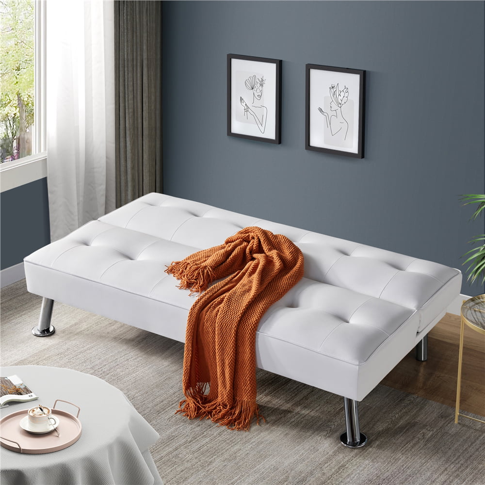 Easyfashion Sofa Bed with Pull Out Bed. White