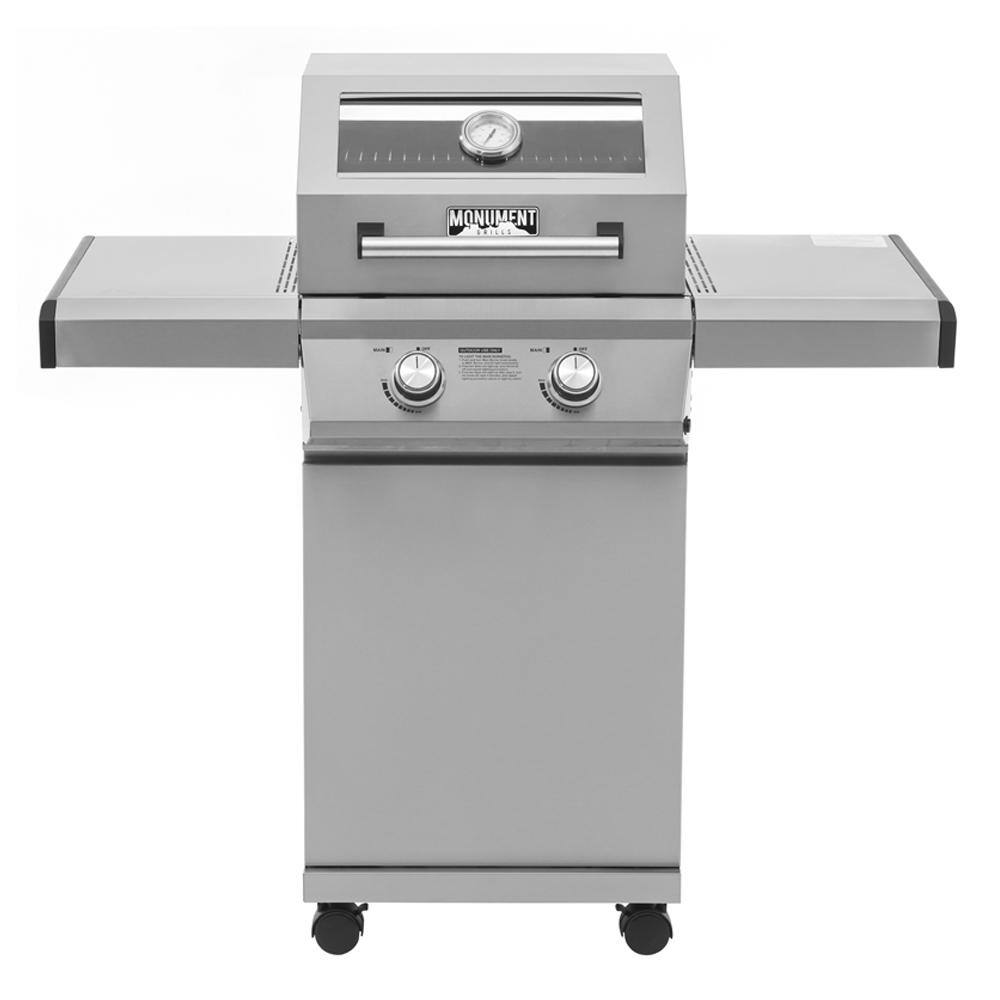 Monument Grills 14633 2-Burner Propane Gas Grill in Stainless with Clear View Lid and LED Controls