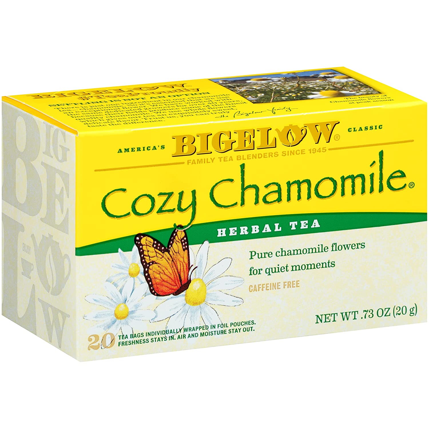 Bigelow Cozy Chamomile Herbal Tea Bags. 20 Count Box (Pack of 6)