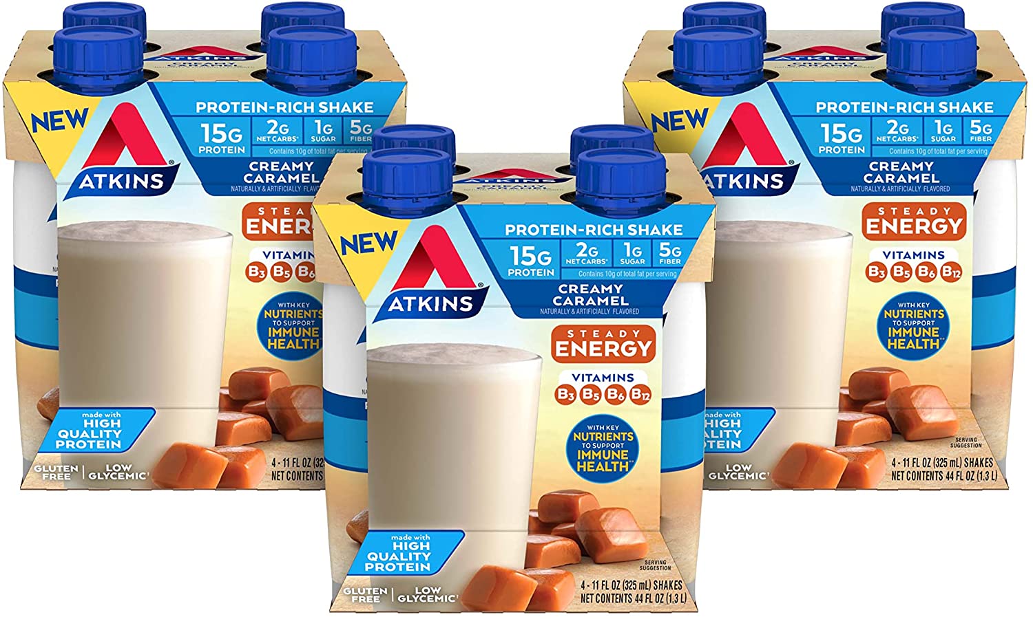 Atkins Energy Shake Creamy Caramel. Keto-Friendly 4 Count (Pack of 3)