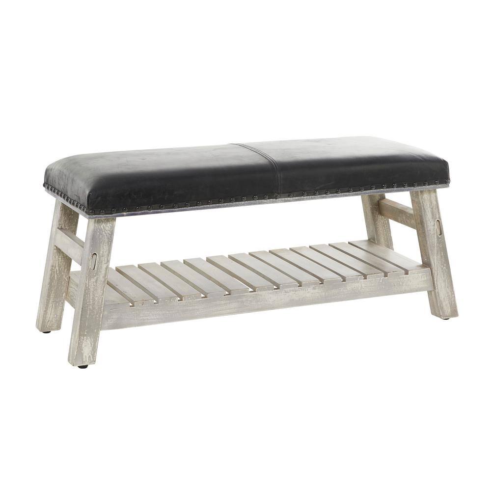 Litton Lane  Black Bench with Lower Shelf 19 in. X 42 in. X 17 in.