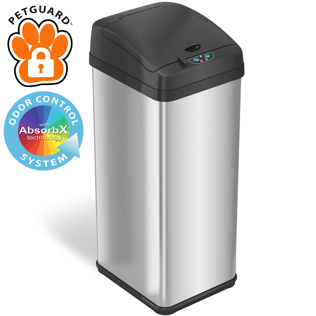 iTouchless Square Automatic Sensor 13 gal Trash Can. Stainless Steel