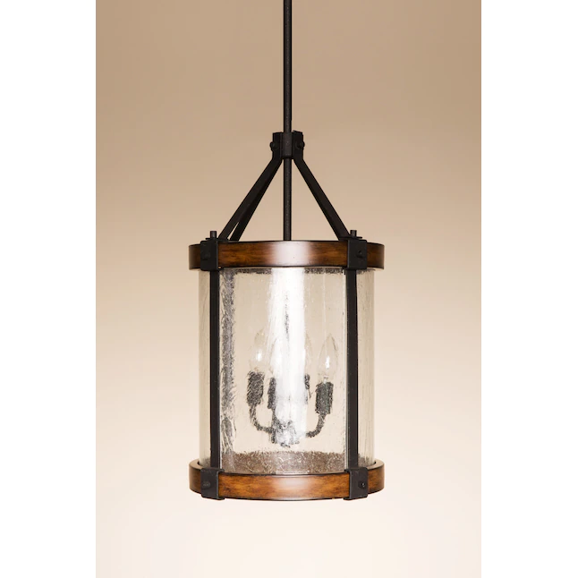 Kichler  Barrington 4-Light Distressed Black and Wood Tone Rustic Seeded Glass Cylinder Pendant Light