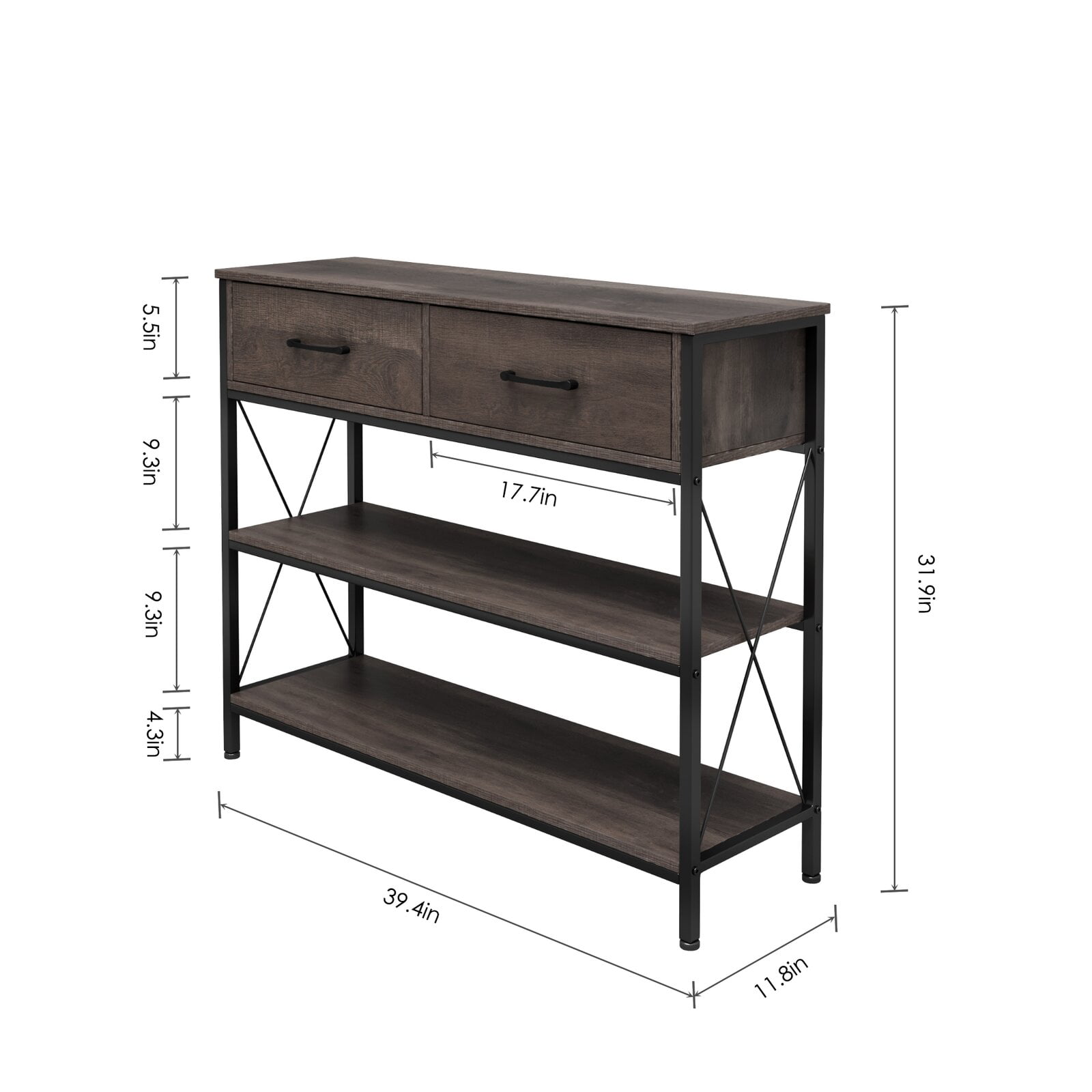 Homfa Console Table with Drawers. Entryway Table with Storage Shelves. 39.4” Narrow Hallway Sofa Table for Living Room. Dark Brown