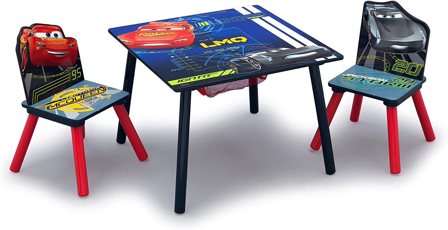 Delta Children Kids Table and Chair Set With Storage (2 Chairs Included) - Ideal for Arts & Crafts. Snack Time. Homework & More. Disney/Pixar Cars. 3 Piece Set