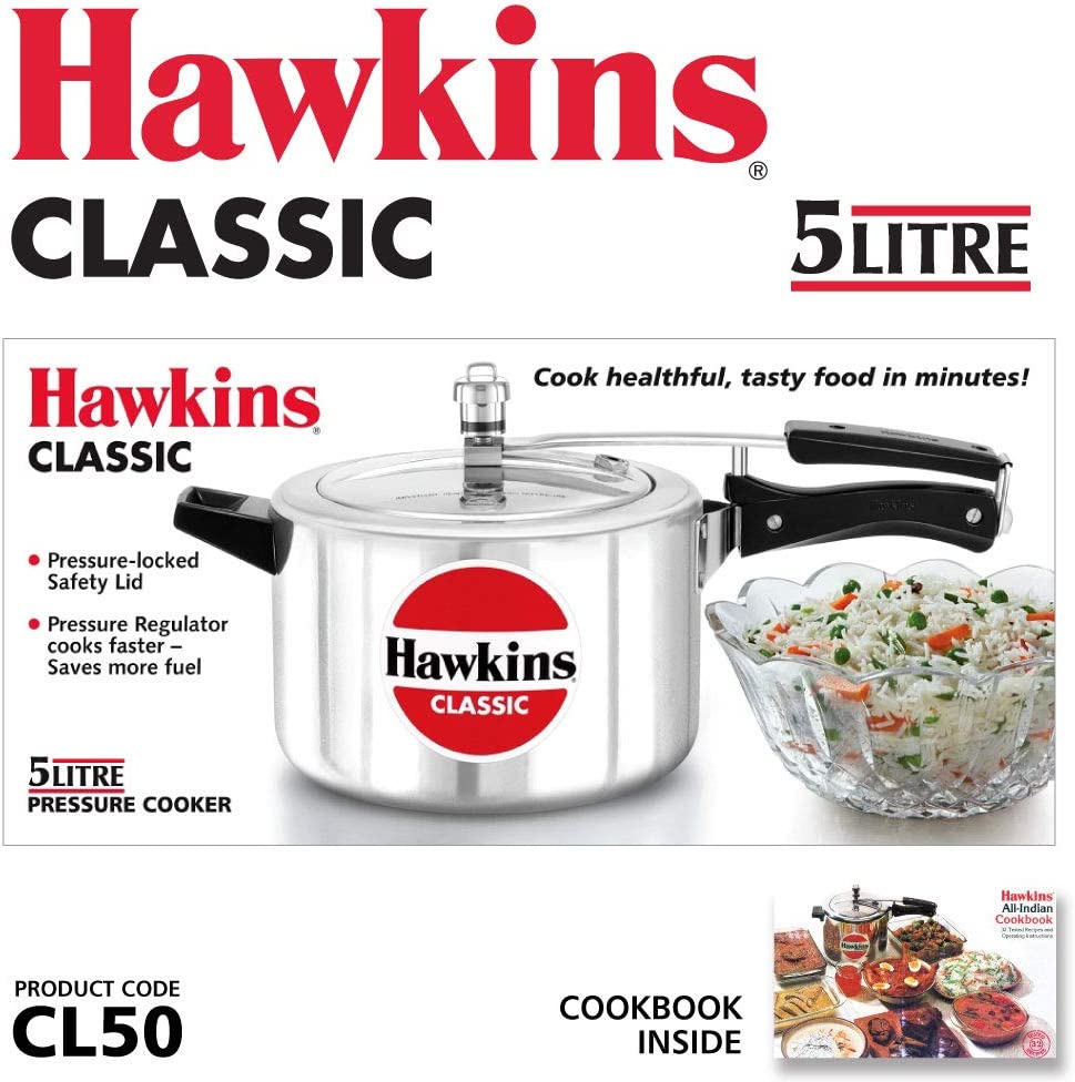 HAWKINS Classic CL50 5-Liter New Improved Aluminum Pressure Cooker. Small. Silver