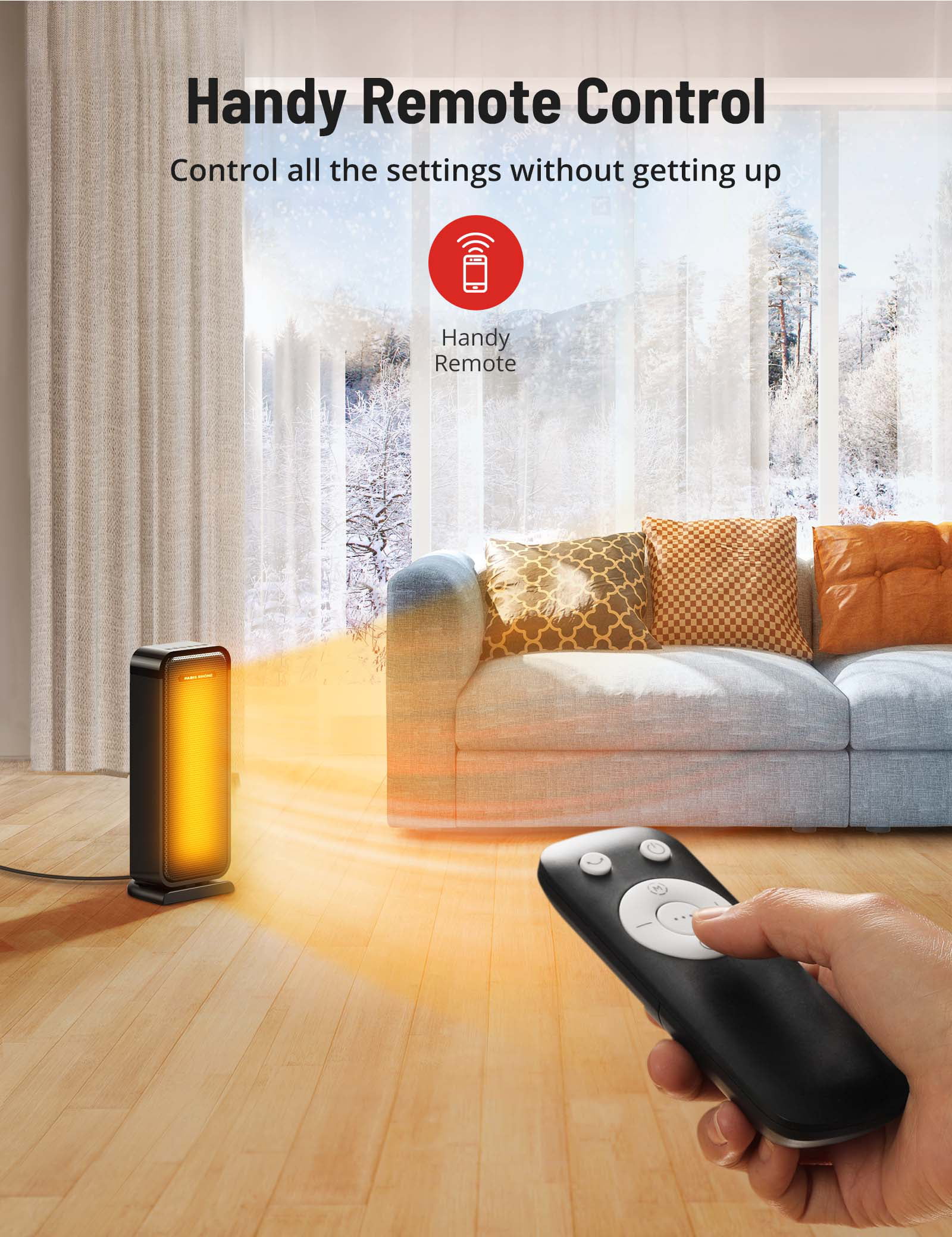 Space Heater. Paris Rhone 1500W Portable Electric PTC Ceramic Heater with Remote Control (PE-HE001)