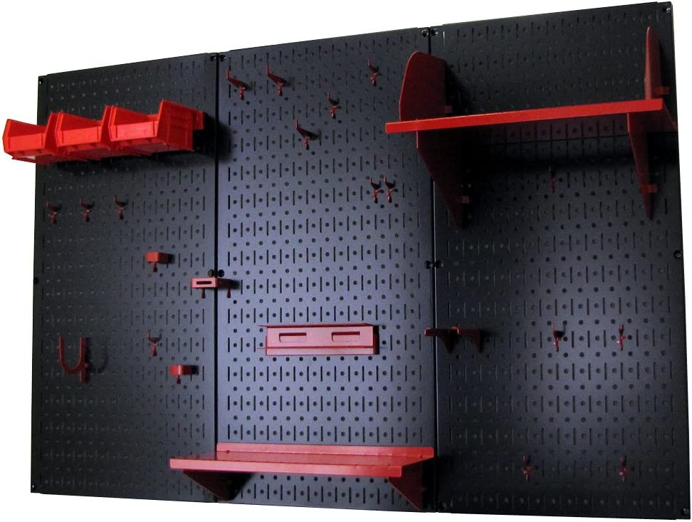 Pegboard Organizer Wall Control 4 ft. Metal Pegboard Standard Tool Storage Kit with Red Accessories