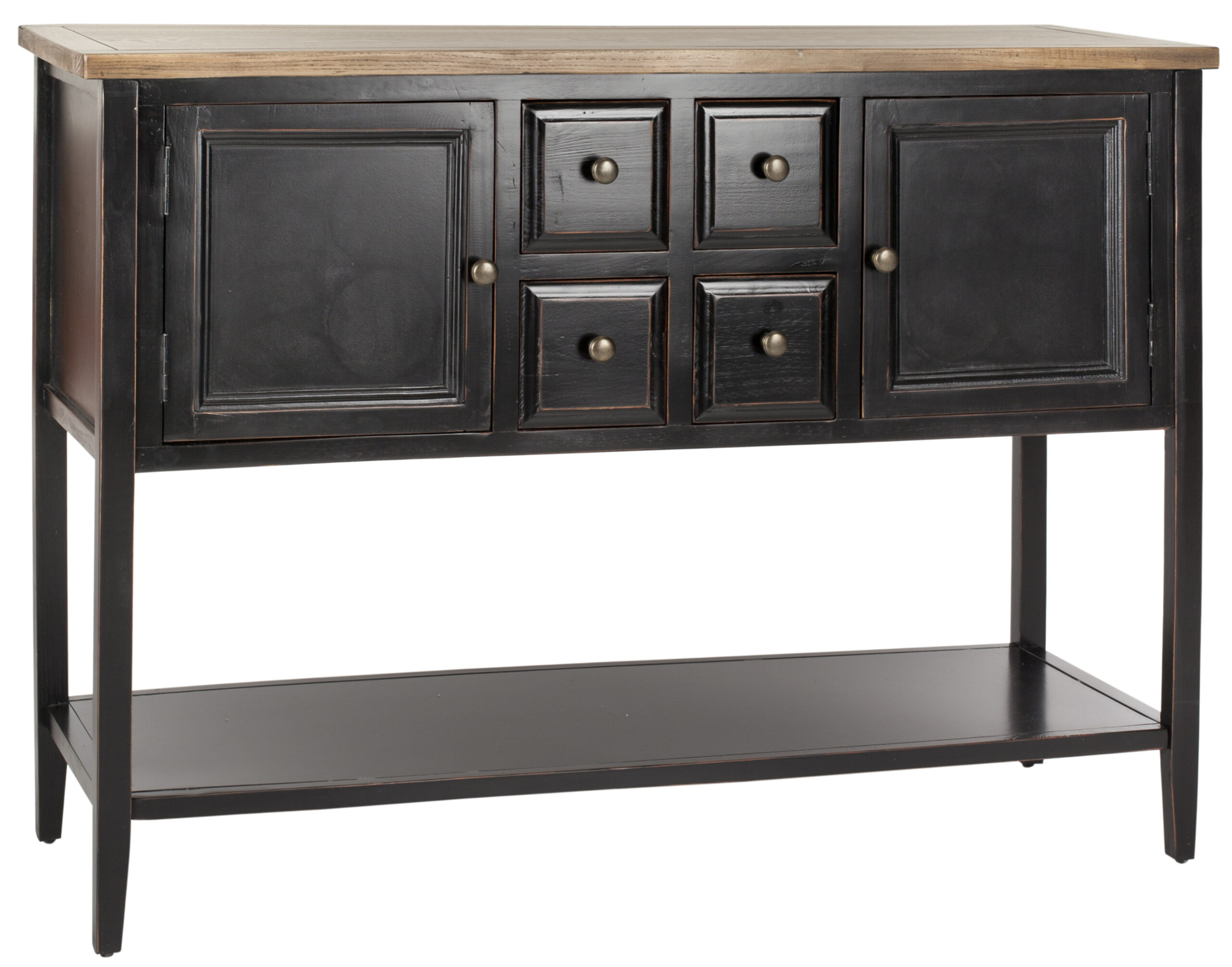 Safavieh Charlotte Rustic Storage Sideboard w/ 2 Cabinets & 4 Drawers. Black/Oak