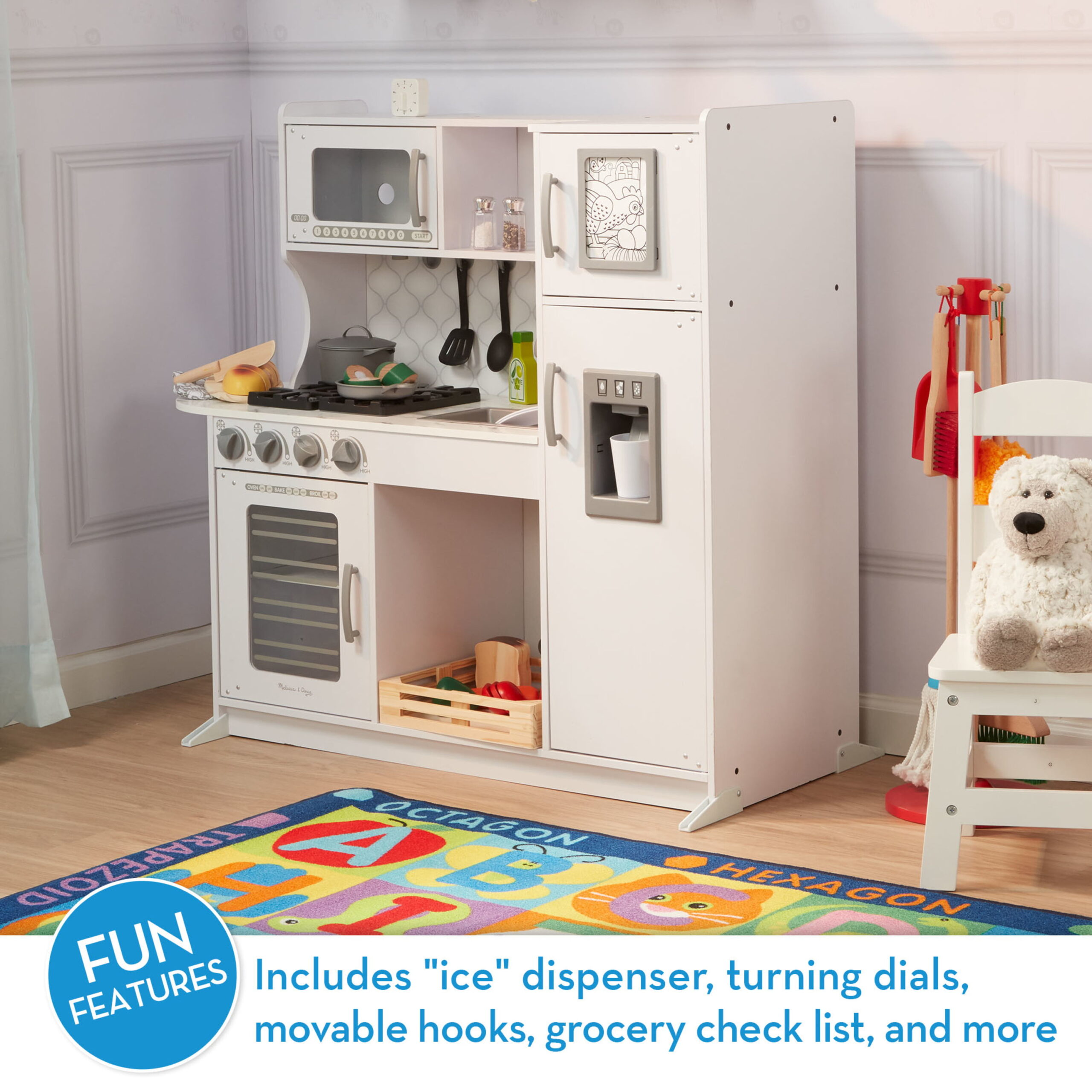 Melissa & Doug Wooden Chef's Pretend Play Toy Kitchen With Ice Cube Dispenser – Cloud White - FSC-Certified Materials
