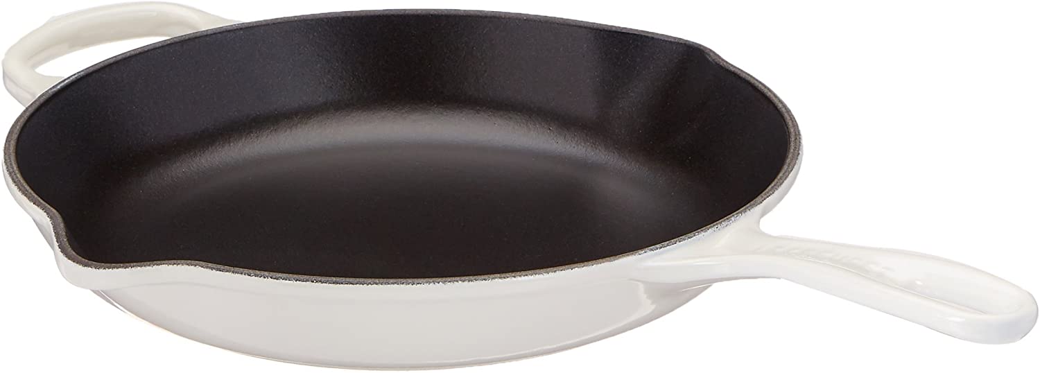 Le Creuset LS2024-2616 Enameled Cast Iron Signature Iron Handle Skillet. 10.25″ (1-3/4 qt.). White