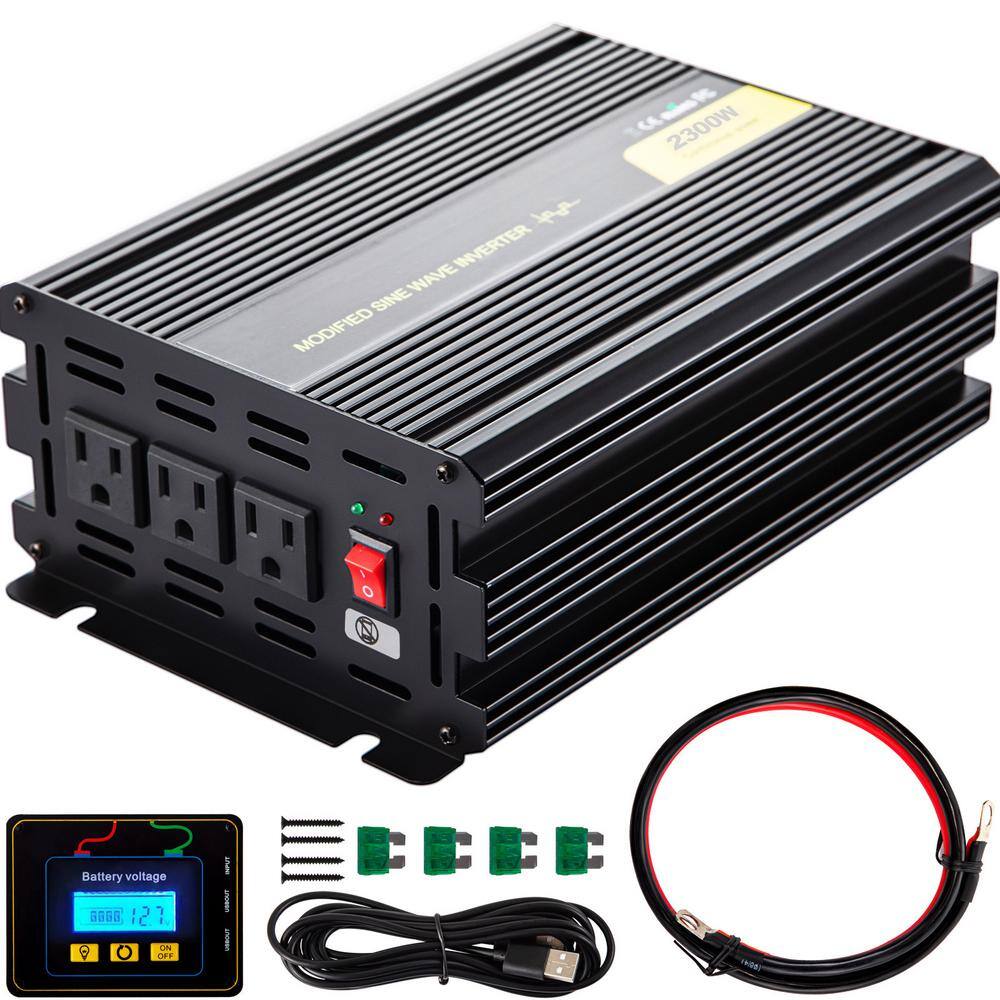 VEVOR Z2300W-24-120SCYVV9 2300-Watt DC 24-Volt to AC 120-Volt Power Inverter Modified Sine Wave Inverter with LCD Display Remote Controller