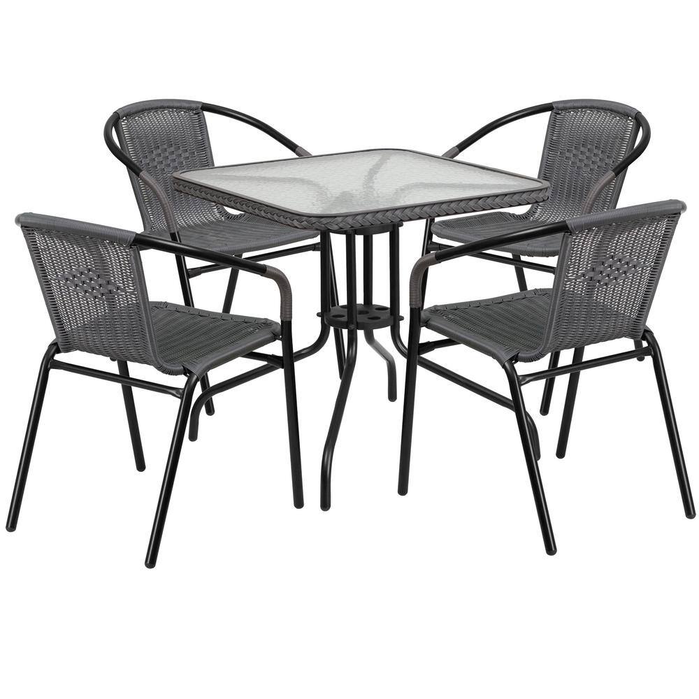 Carnegy Avenue  Black 5-Piece Metal Frame with Square Glass table Top Outdoor Bistro Set