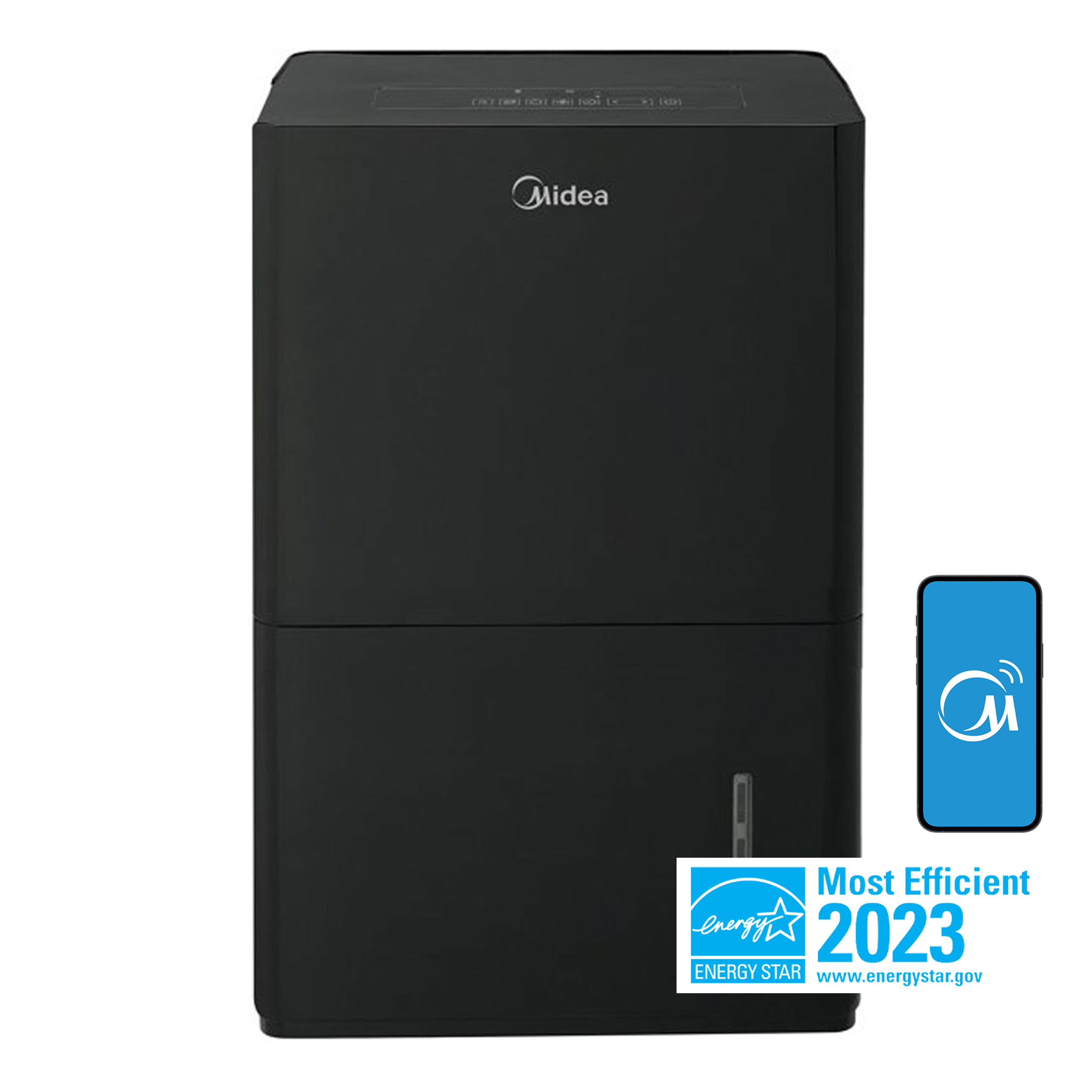 Midea 50-Pint EnergyStar Smart Dehumidifier for Wet Rooms with Pump. Black. MAD50PS1WBL