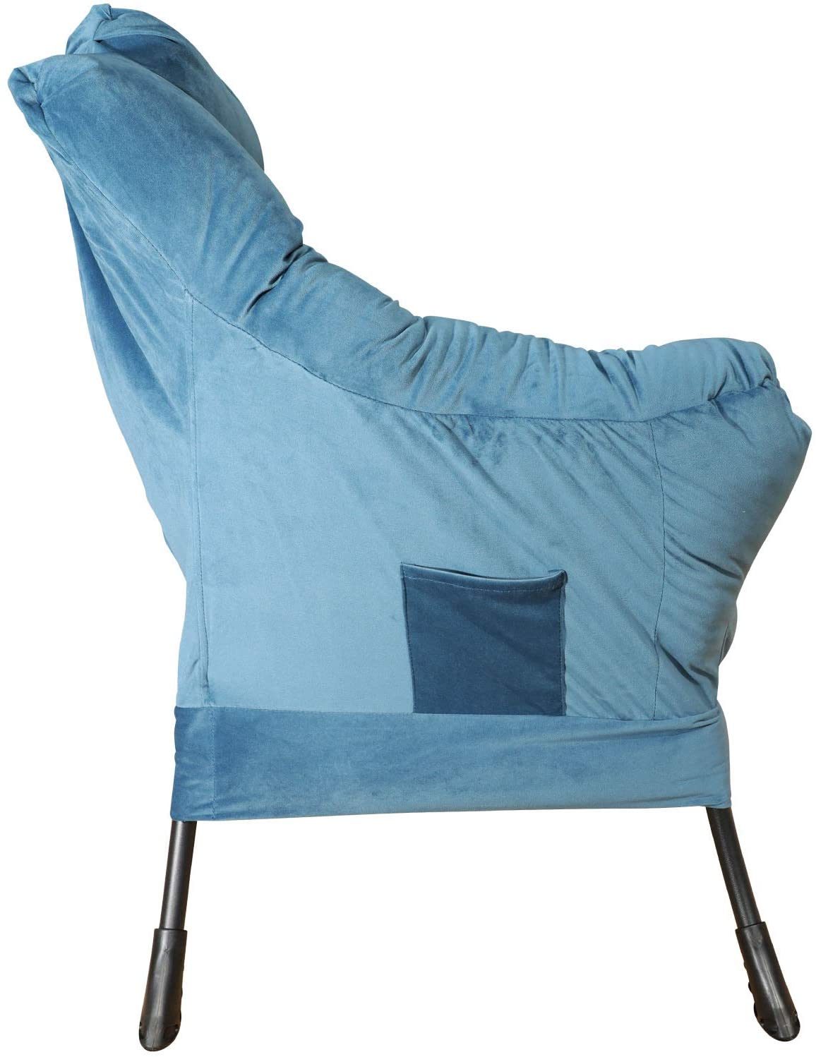 GOLDSUN Accent Chair Lazy Reclining Armchair with Removable Metal Legs and High-Density Foam. Comfy Velvet Fabric Upholstered Single Sofa Chair for Living Room. Bedroom. Office (Blue)