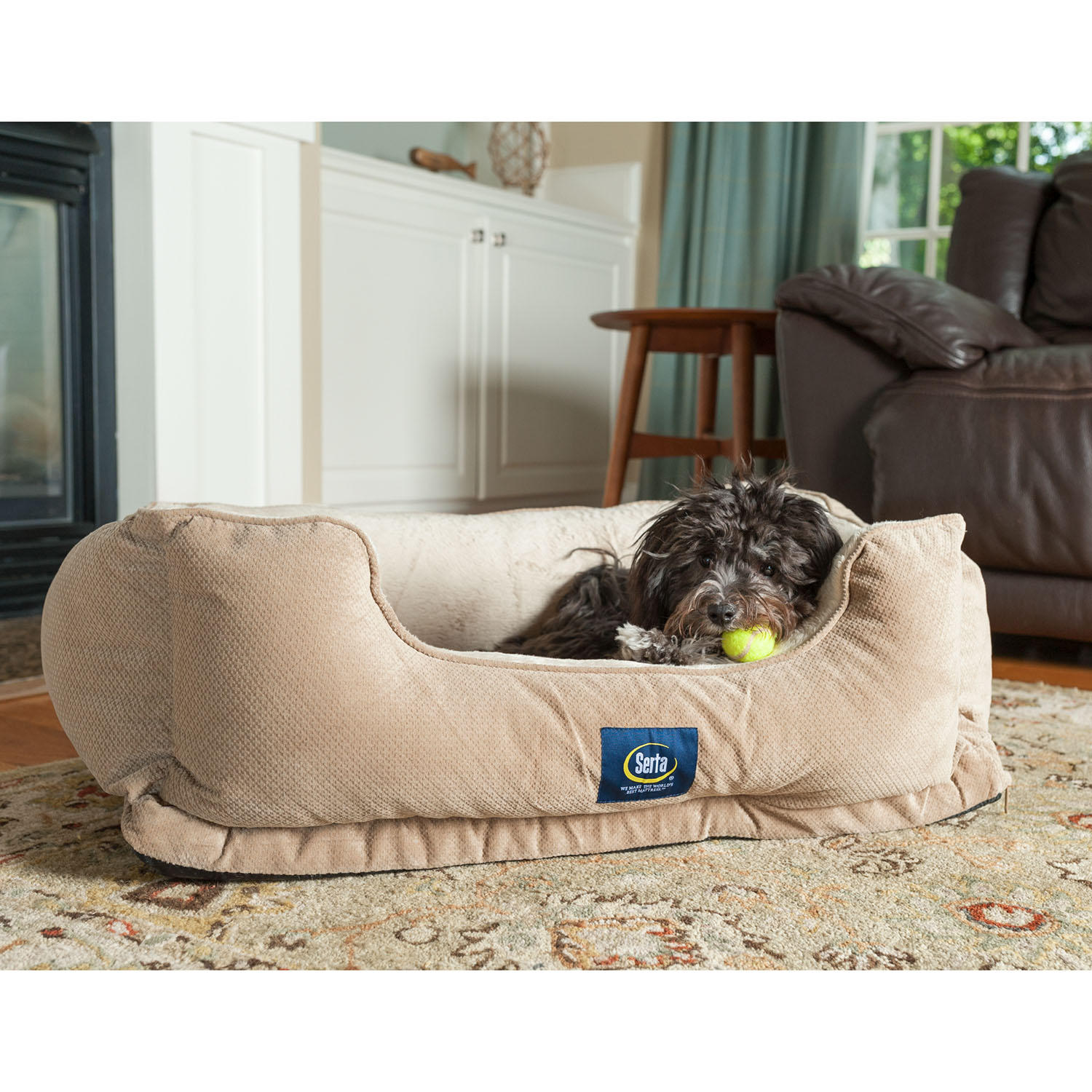 Serta Perfect Sleeper Orthopedic Cuddler Pet Bed. 34″ x 24″ (Tan)