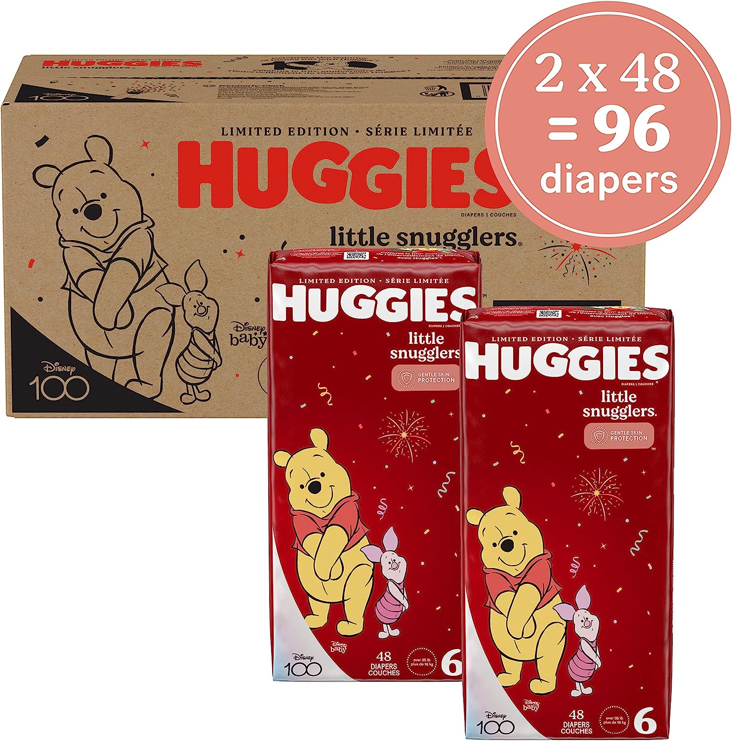 Huggies Little Snugglers Baby Diapers. Size 6 (35+ lbs). 96 Ct