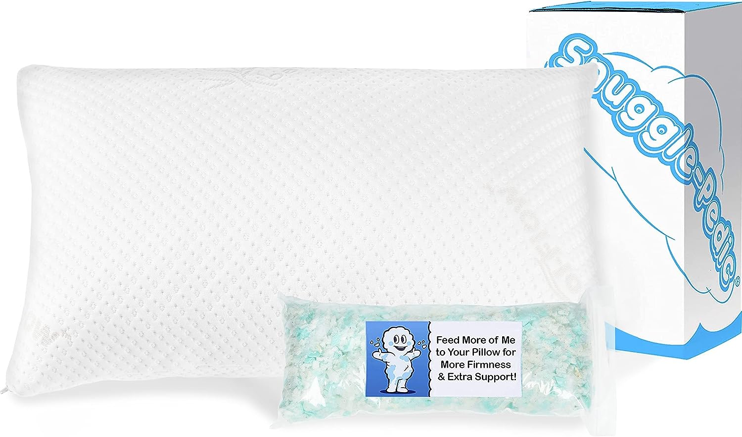 Snuggle-Pedic Adjustable Cooling Pillow - Shredded Memory Foam Pillows for Side. Stomach & Back Sleepers - Fluffy or Firm - Keeps Shape - College Dorm Room Essentials for Girls and Guys - King