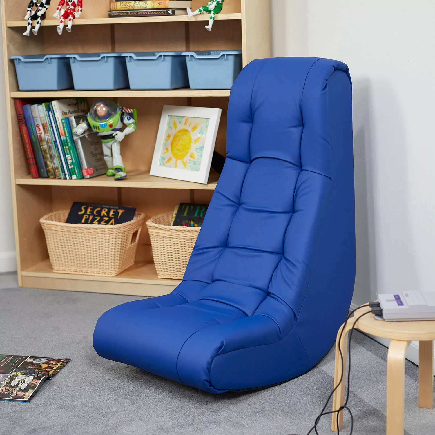 Factory Direct Partners - Soft Floor Rocker - Cushioned Ground Chair for Kids Teens and Adults - Great for Reading. Gaming. Meditating. TV - Blue