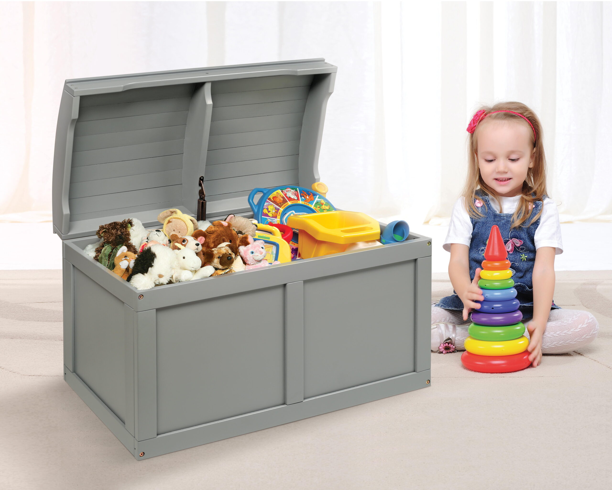 Badger Basket Kid-s Hardwood Barrel Top Toy Chest 3.9 Cu ft. Capacity - Gray