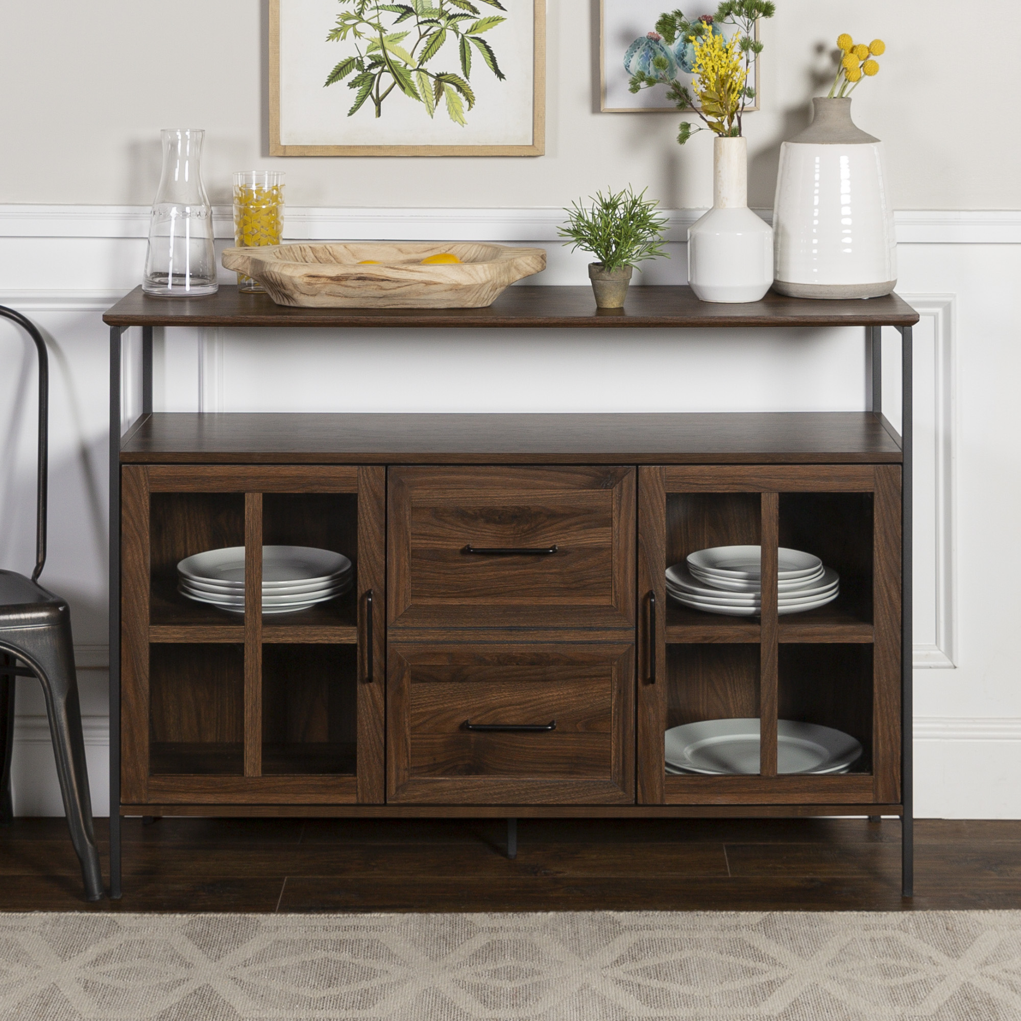 Manor Park Industrial 3-Door Storage Buffet. Dark Walnut