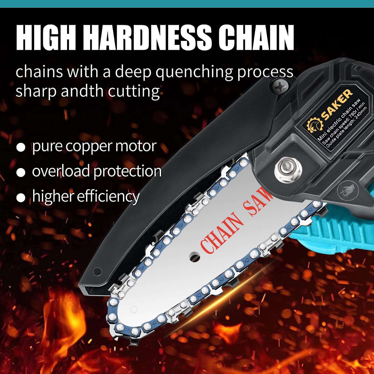 Saker GJ15990 Mini Chainsaw.4 Inch Portable Electric Chainsaw Cordless.Handheld Chain Saw Pruning Shears Chainsaw for Tree Branches . Courtyard. Household and Garden(SAKER MINI CHAINSAW + 1 BATTERY)