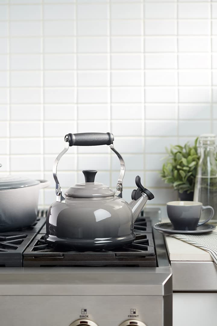 Le Creuset Q3101-7F Enamel On Steel Whistling Tea Kettle. 1.7 qt.. Oyster