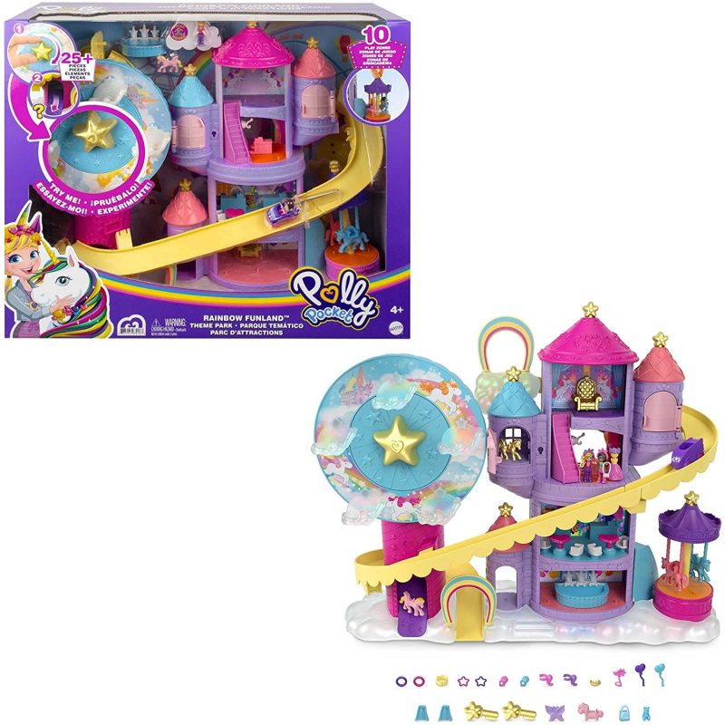 Mattel ​Polly Pocket Rainbow Funland Theme Park. 30 Pieces