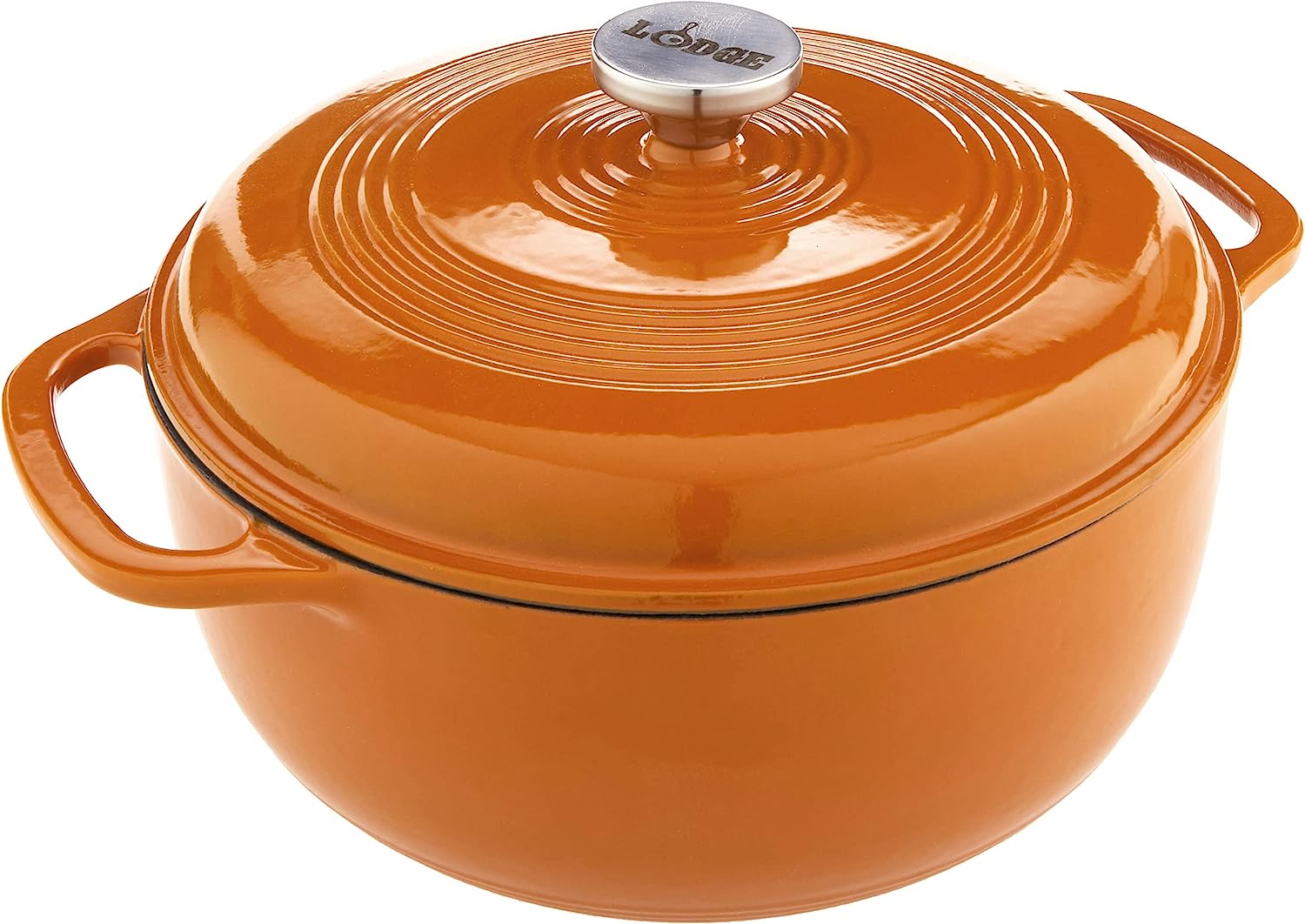 Lodge 6 Quart Enameled Cast Iron Dutch Oven with Lid – Dual Handles – Oven Safe up to 500° F or on Stovetop - Use to Marinate. Cook. Bake. Refrigerate and Serve – Apricot