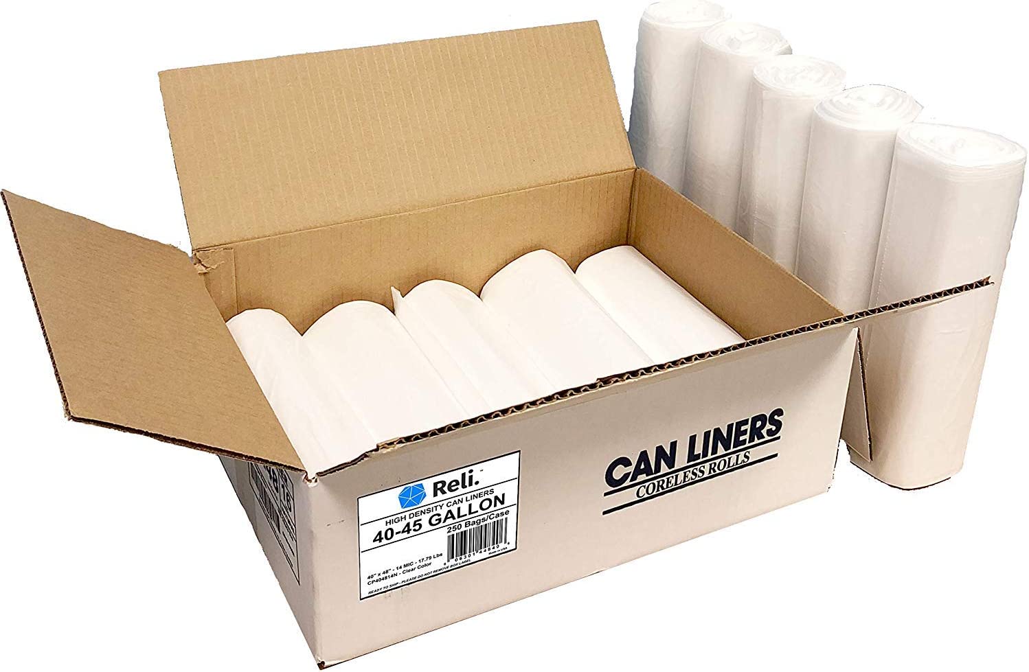 Reli. SuperValue 40-45 Gallon Trash Bags (250 Count. Bulk) Clear 40 Gallon - 45 Gallon Trash Bags/Garbage Bags (Made in USA) - 31 Gal. 39 Gallon. 45 Gal Compatible. Can Liners / Outdoor Trash Bags