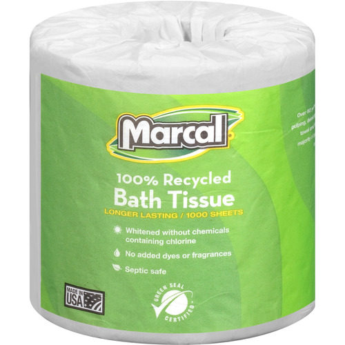 Marcal Pro 100% Recycled Bathroom Tissue 2 Ply - 4″ x 4″ - 500 Sheets/Roll - White - Chlorine-free. Dye-free. Fragrance-free. Lint-free. Eco-friendly. Septic Safe. Bleach-free. Strong. Absorbent - For