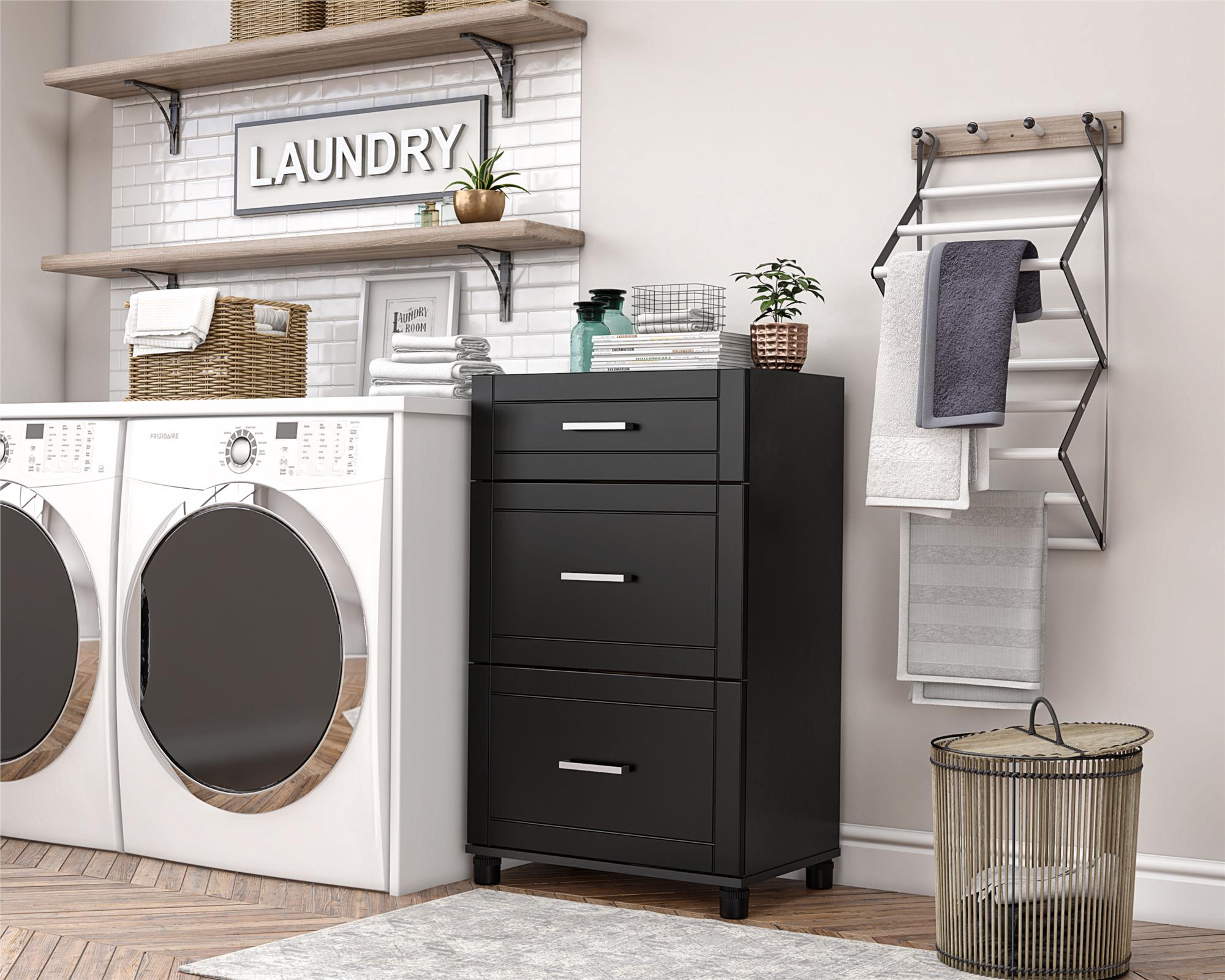 Ameriwood Home Callahan 23.69-in W x 39.25-in H Wood Composite Obsidian Black Freestanding Utility Storage Cabinet