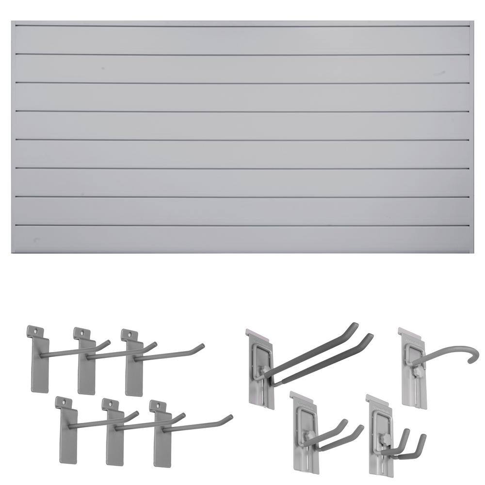 CROWNWALL BD684GRA10-K 48 in. H x 96 in. W Starter Bundle PVC Slatwall Panel Set with Locking Hook Kit in Graphite (10-Piece)