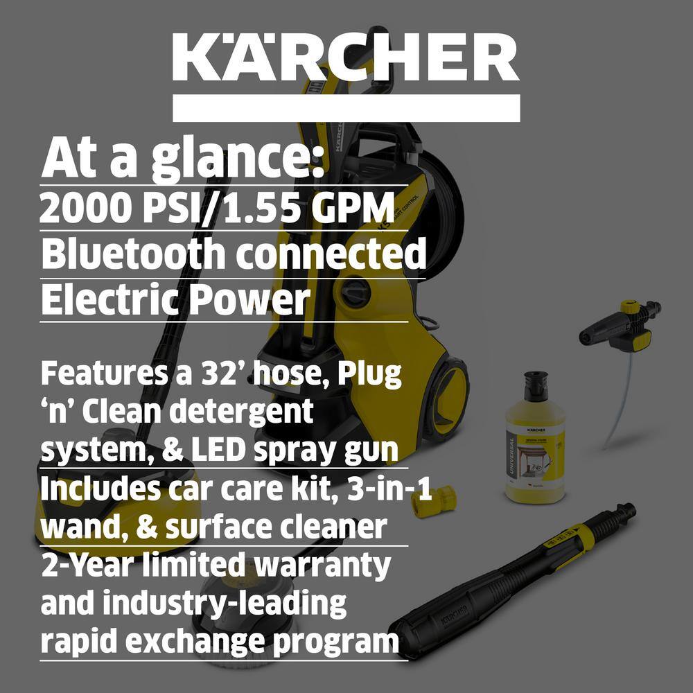 Karcher 1.324-684.0 2000 PSI 1.55 GPM K 5 Premium Smart Control CHK Cold Water Electric Pressure Washer Plus Surface Cleaner