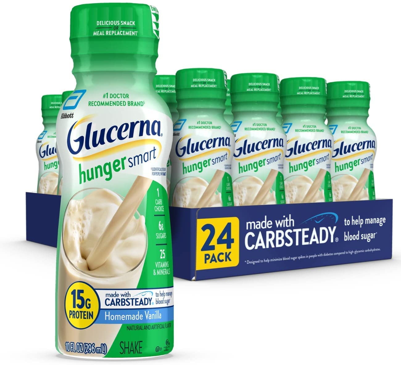 Glucerna Hunger Smart Shake. Diabetic Drink. Blood Sugar Management. 15g Protein. 180 Calories. Homemade Vanilla