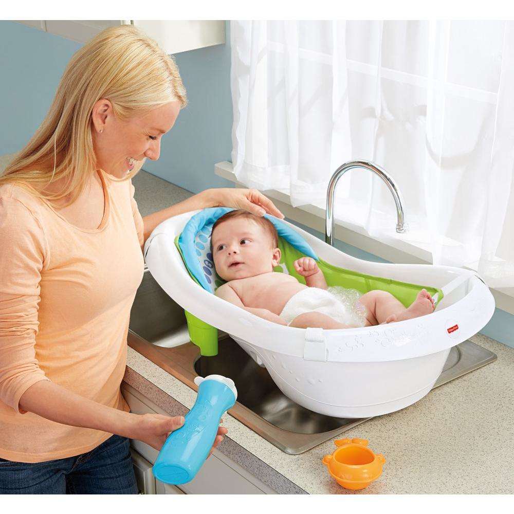 Fisher-Price 4-in-1 Sling Seat Convertible Baby Bath Tub. Green.