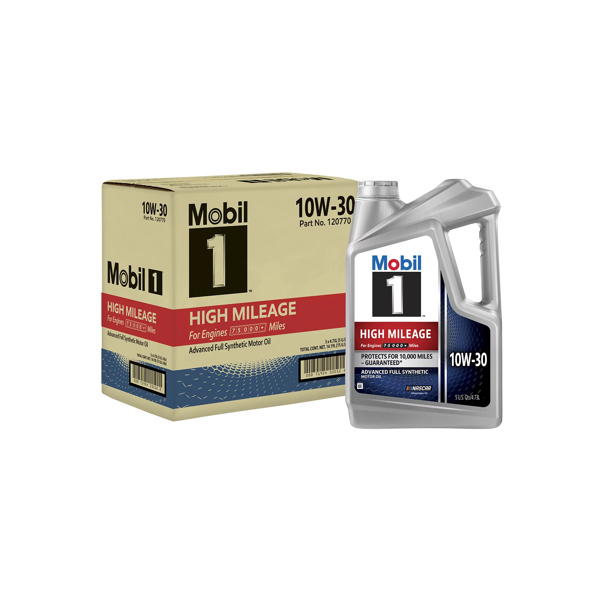 Mobil 1 High Mileage Full Synthetic Motor Oil 10W-30. 5 qt (3 Pack)