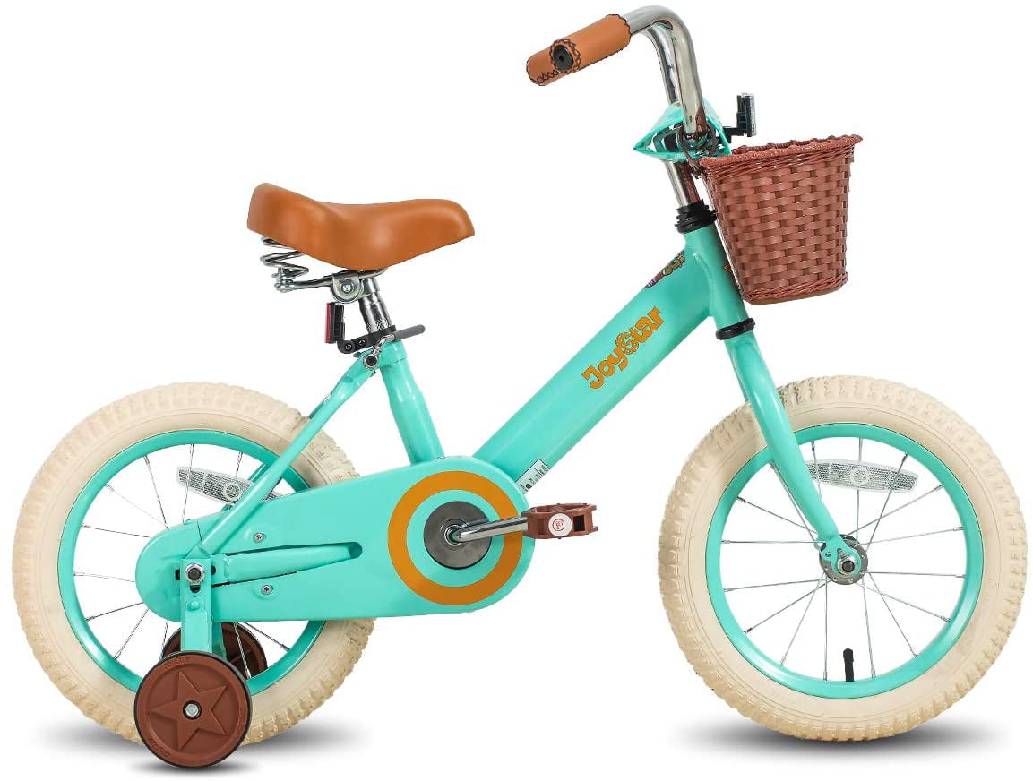 JOYSTAR Vintage 12 Inch Kids Bike with Basket & Training Wheels for 2-7 Years Old Girls & Boys (Green. Beige & Pink)